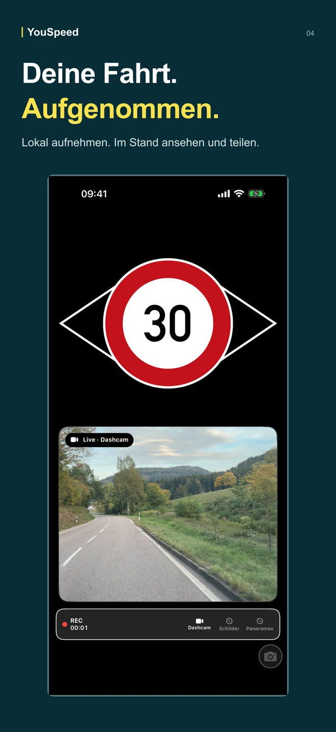 YouSpeed 1.3 auf dem iPhone: lokale Dashcam-Aufnahme